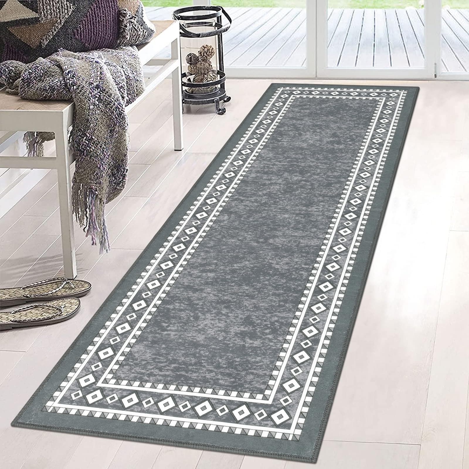 Enyhom Teppich Läufer Waschbar rutschfest Läufer Flur Teppich Küchenläufer dauerhaft Eingangstürmatte Teppich für Haustür, Flur, Eingang, Küche, Schlafzimmer (50 x 150 cm, Grau) 🌟🏡