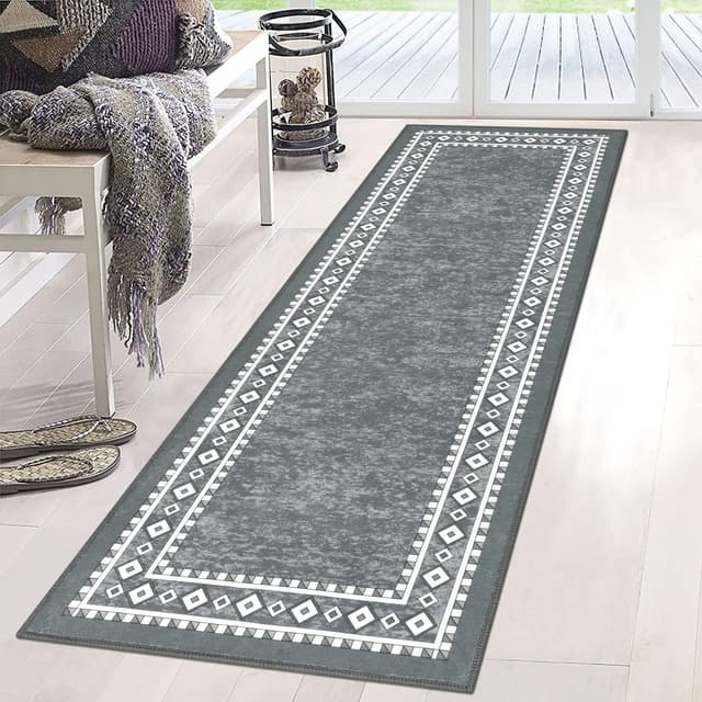 Enyhom Teppich Läufer Waschbar rutschfest Läufer Flur Teppich Küchenläufer dauerhaft Eingangstürmatte Teppich für Haustür, Flur, Eingang, Küche, Schlafzimmer (50 x 150 cm, Grau) 🌟🏡