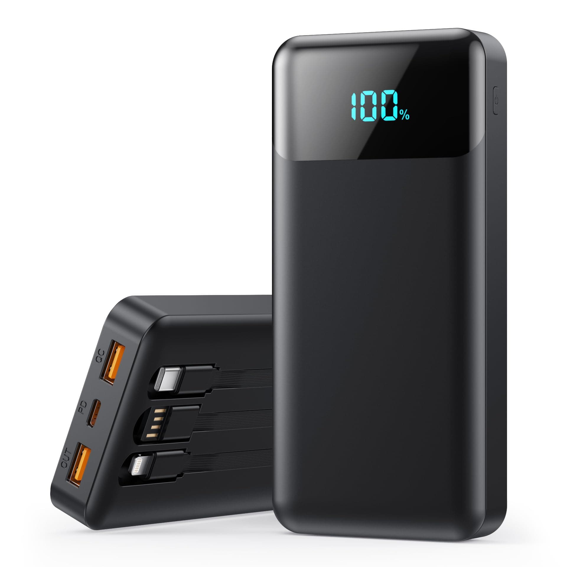 🔋 Power Bank 26800mAh USB C mit Kabel 25W PD+QC4.0 Schwarz