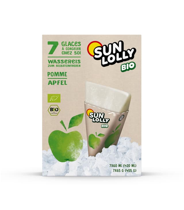 🍏 Sun Lolly Bio Wassereis Apfel 7 Stk | Mit Fruchtsaft | Vegan 🌱
