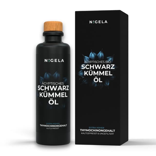 Nigela BIO Schwarzkümmelöl ungefiltert - Ägyptisches Schwarzkümmel Öl mit hohem Thymochinongehalt - In Bayern hergestellt