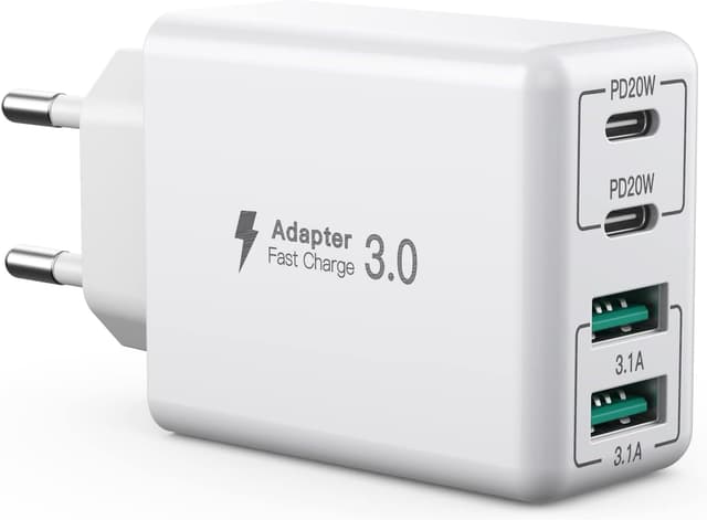🔋📱 SCCVEE USB C Ladegerät, 40W 4-Port USB C Ladegerät Block, Schnellladeblock Dual Port PD+QC Wandstecker Multiport Typ C - Weiß