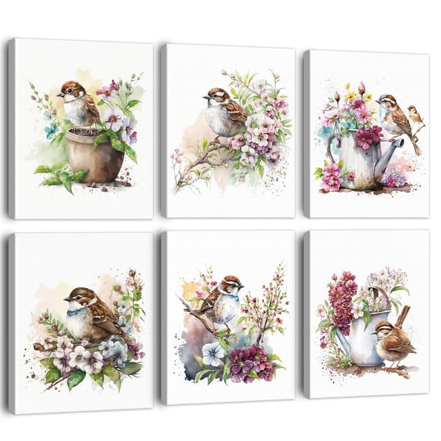 🎨 BINCUE 6 Stück Kolibri Abstrakt Vögel Leinwand Bilder 🌸 Aquarell-Wandkunstdruck
