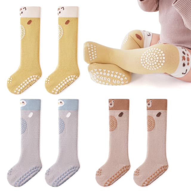 🧦 Jicyor Rutschfeste Socken für Kinder, 3er Pack Baby Kniestrümpfe 🧦