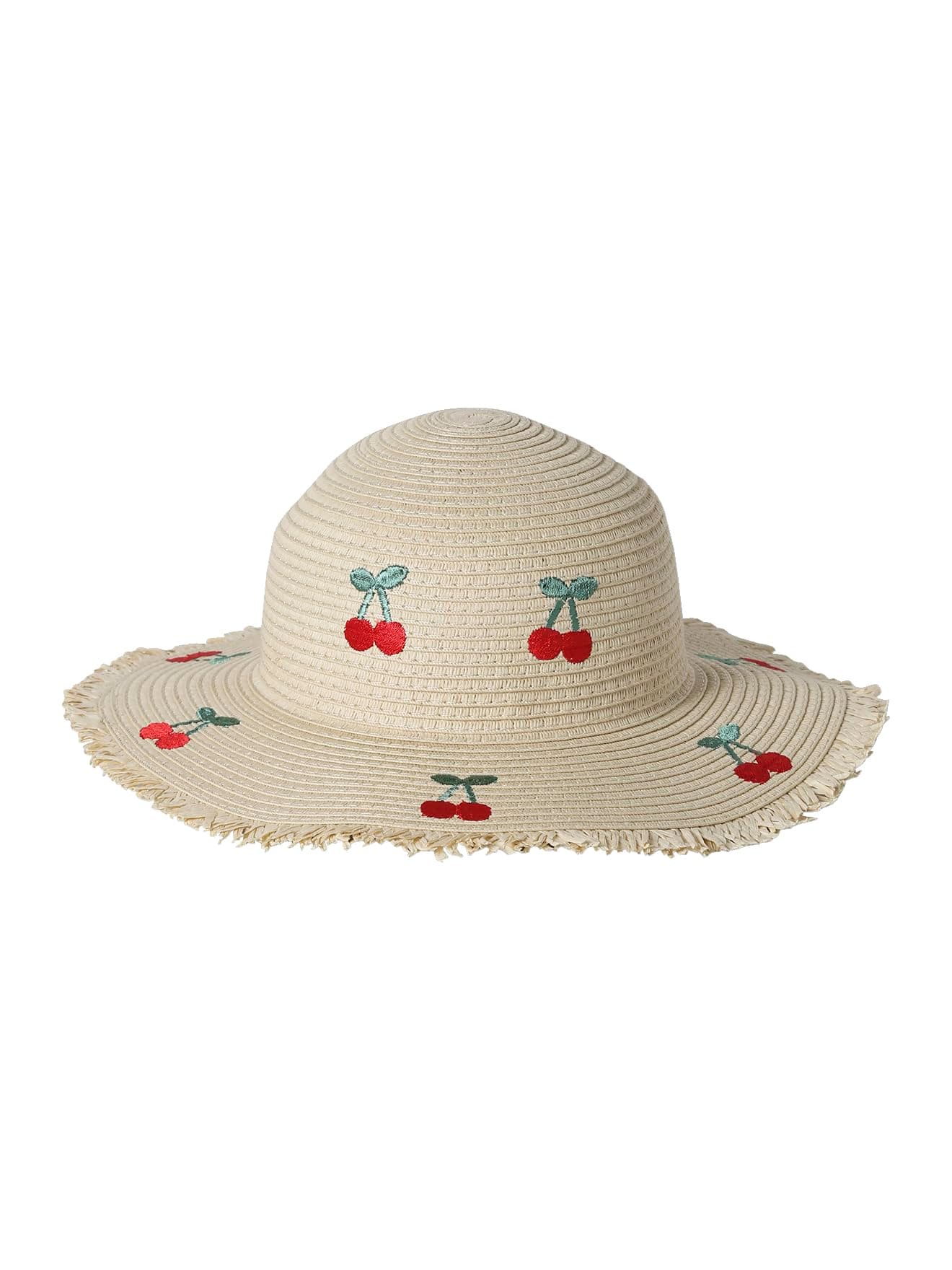 🌸 VERTBAUDET Hut aus Papierstroh mit Kirschen bestickt für Mädchen 🌸