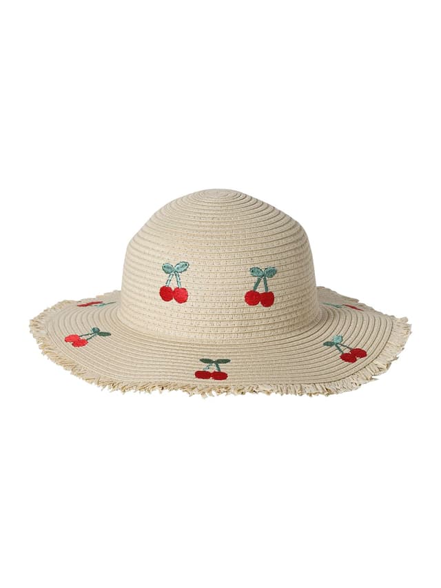🌸 VERTBAUDET Hut aus Papierstroh mit Kirschen bestickt für Mädchen 🌸