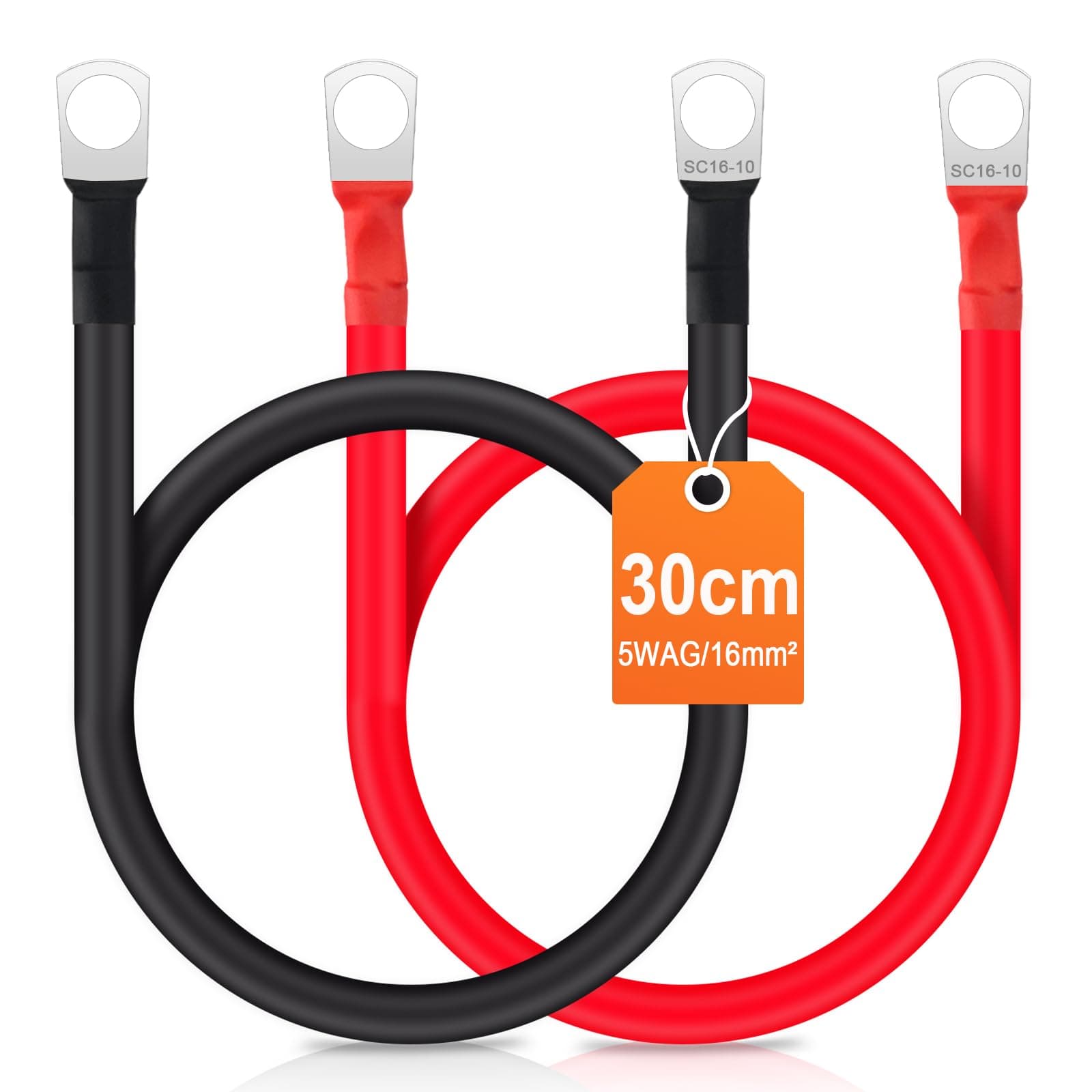 🔋 Bolatus 2 Stück Batteriekabel 30cm 5WAG/16mm² 🚗 Kupferkabel Kupfer Stromkabel