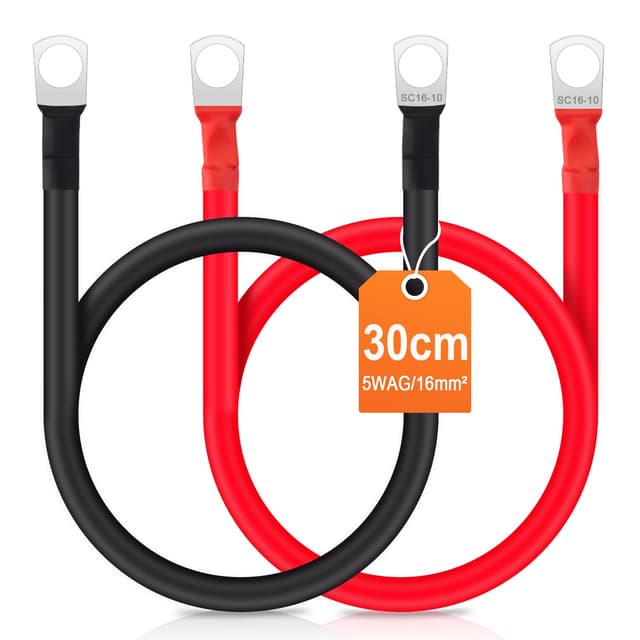 🔋 Bolatus 2 Stück Batteriekabel 30cm 5WAG/16mm² 🚗 Kupferkabel Kupfer Stromkabel