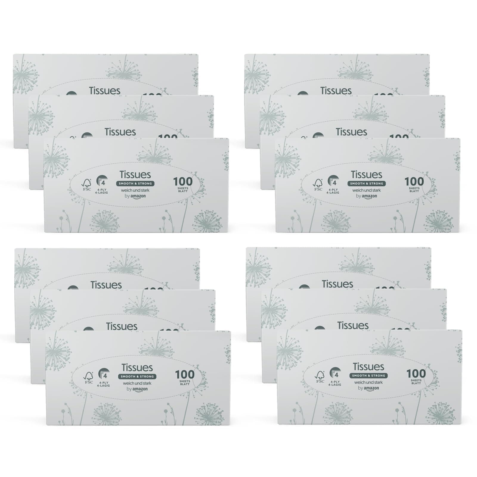 🌟 Tolles Angebot! 4-lagige Papiertaschentücher-Boxen, 1200 Stück, 12 Packungen mit 100
