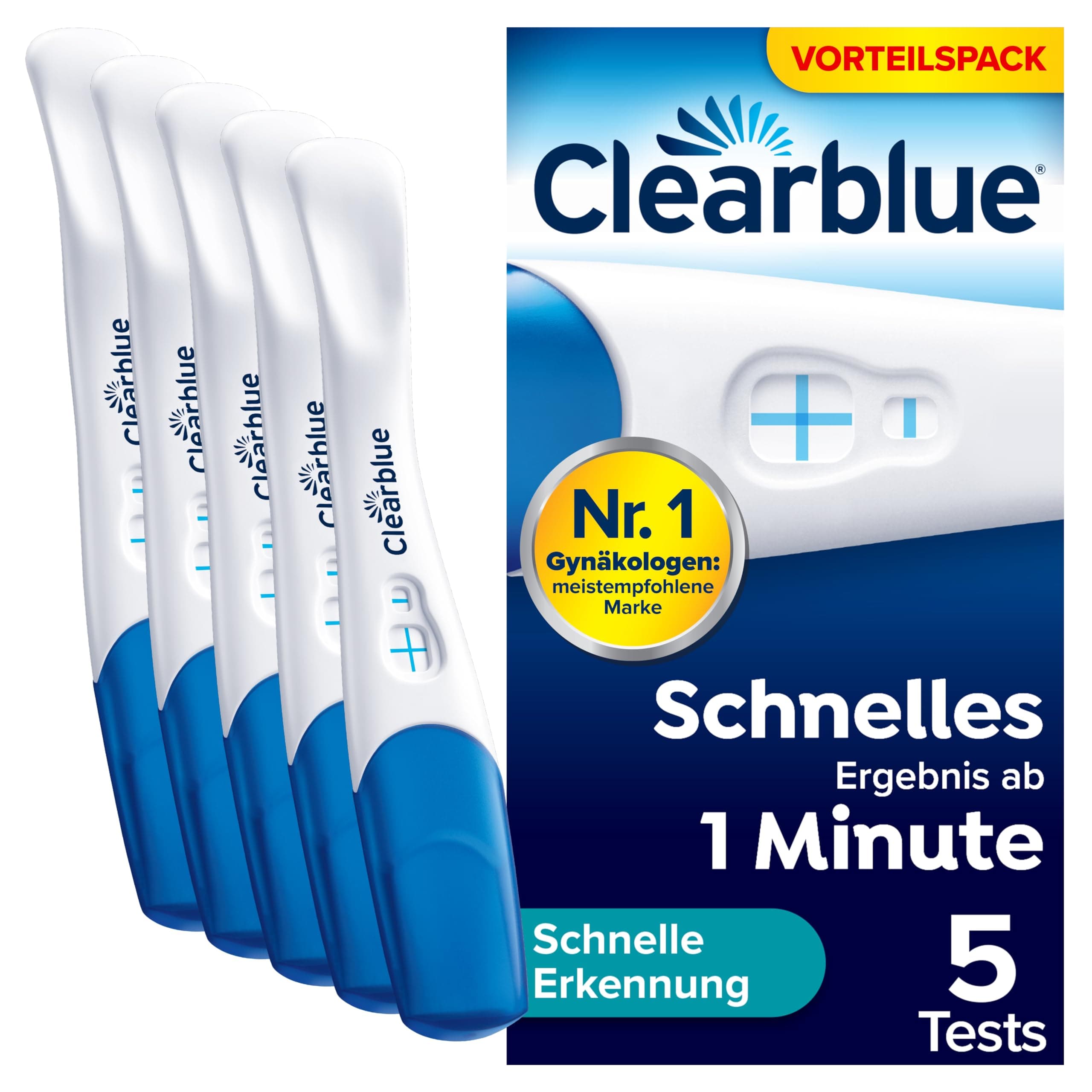 🤰🔍 Clearblue Schwangerschaftstest Schnelle Erkennung, 5x Pregnancy Test - 5er Pack