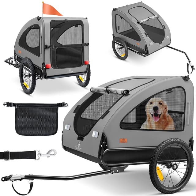 🐶 KESSER® Hundeanhänger Boxer 2-in-1 Hundebuggy Fahrradanhänger groß ca. 250L Volumen - Inkl. Fahne und Tasche - 600D Oxford Canvas, Klappbar SmartSpace Concept, max. 45kg Grau / Schwarz 🚲