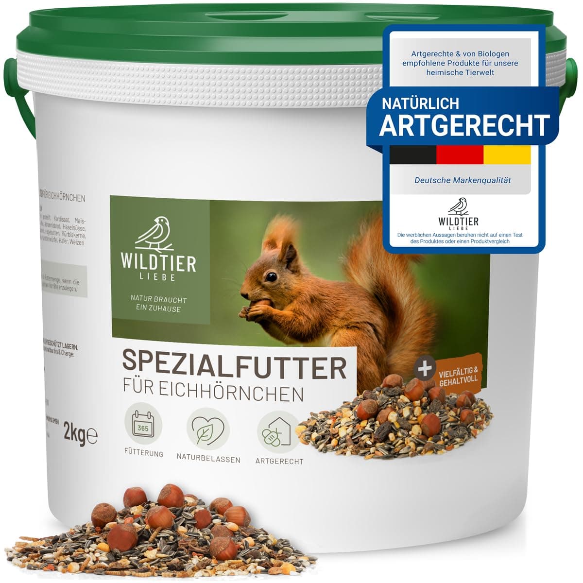 Premium Wildtier Liebe Eichhörnchenfutter 2kg 🐿️🌰 Ganzjahres-Futter - Natürlich & Vielfältig