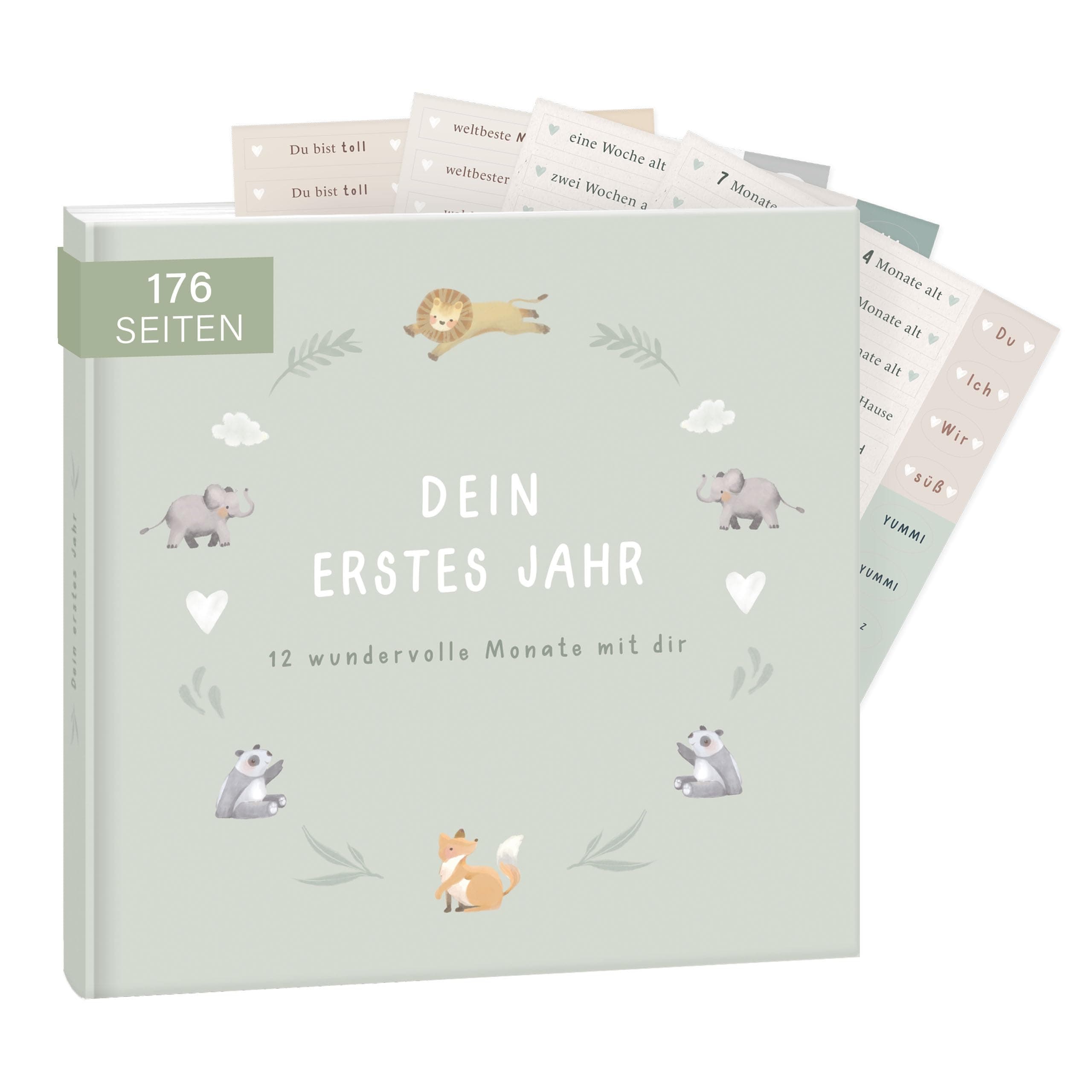 👶 mintkind® Babyalbum 'Mein erstes Lebensjahr' Salbei + Sticker Set
