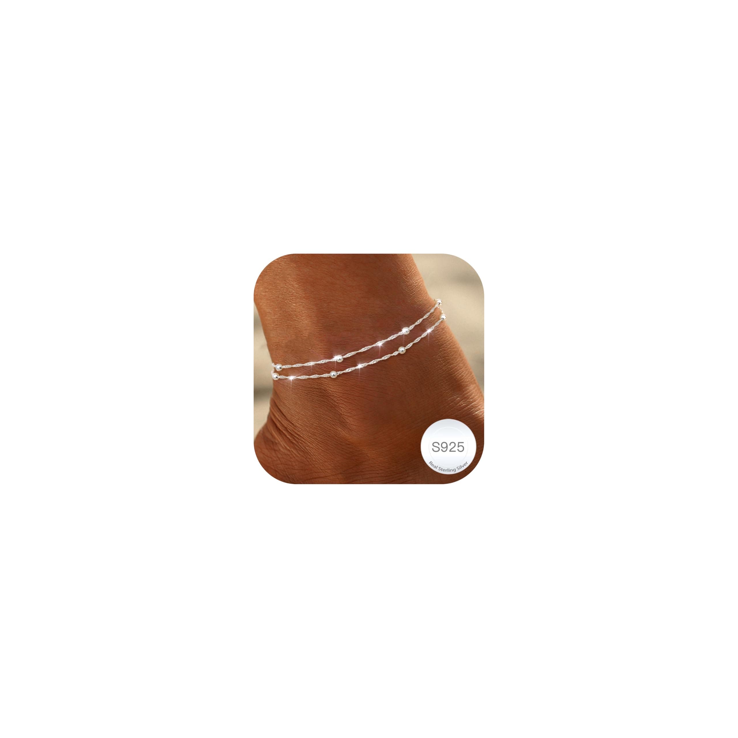 LOLIAS Fußkettchen für Damen Silber 925 Layered Fussketten für Frauen Schmetterling Herz Perlen CZ Fusskettchen
