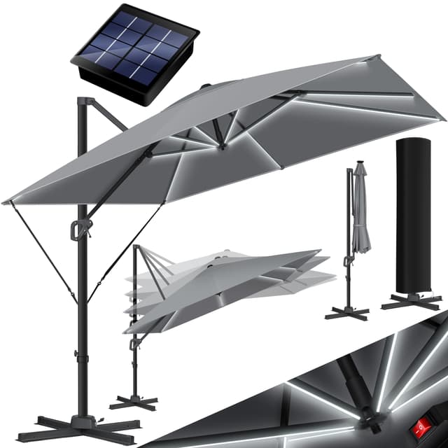 🌞🌂 KESSER® Sonnenschirm LED Solar Ampelschirm SUN XL 300 x 300 cm Anthrazit 🌂🌞