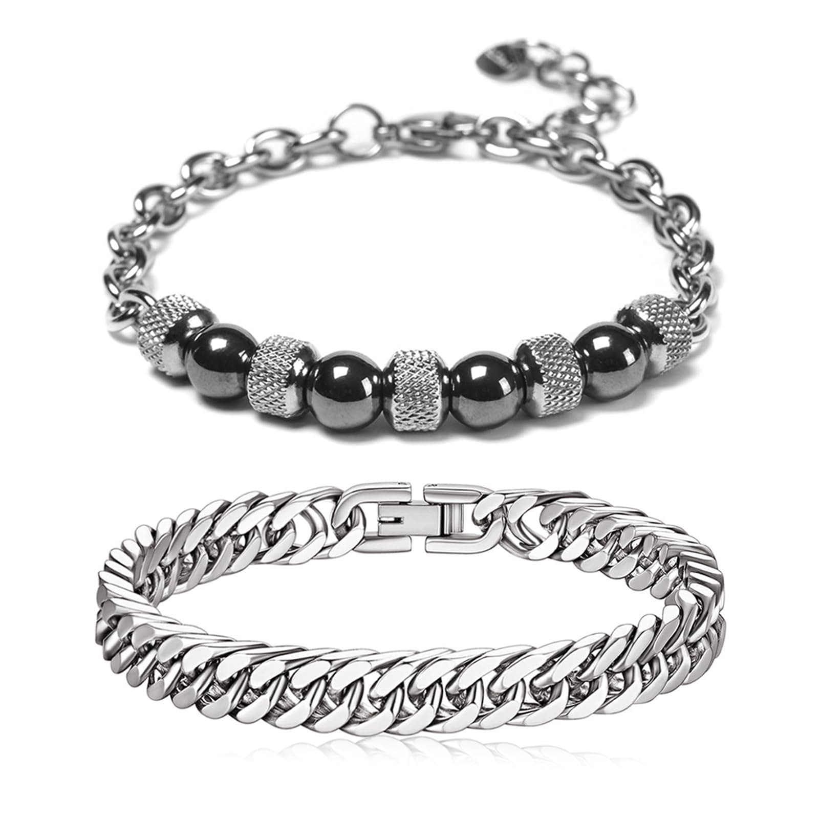 ZENGSING Edelstahl Armbänder Herren, 2pcs Armband Männer Silber 🌟