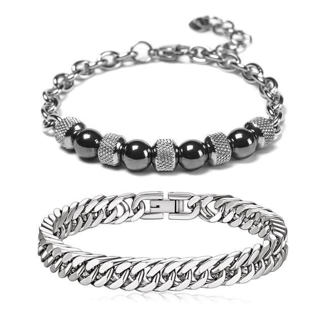 ZENGSING Edelstahl Armbänder Herren, 2pcs Armband Männer Silber 🌟