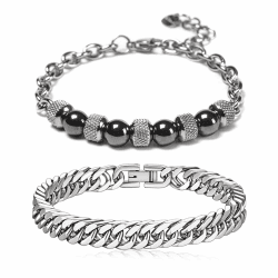 ZENGSING Edelstahl Armbänder Herren, 2pcs Armband Männer Silber 🌟