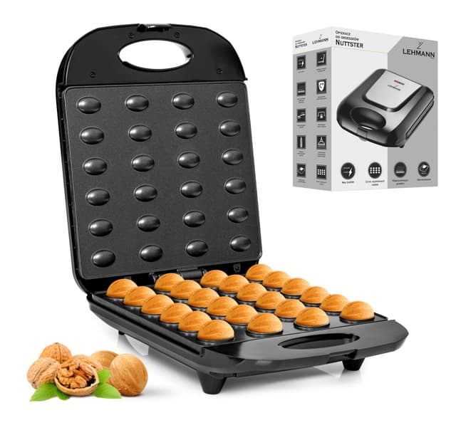 Lehmann Elektrischer Nussbäcker mit Antihaftbeschichtung | 🌰🥮 | 1700 Watt | Nussmaker für 24 Nusshälften
