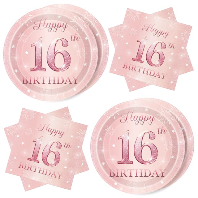 WenmthG Deko 16. Geburtstag Mädchen - 40 Stück Rosa Servietten und Pappteller Set 🎉💖