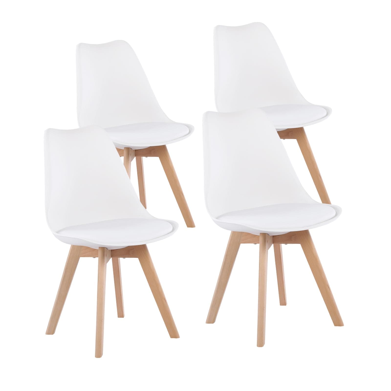 🌟 EGGREE Set von 4 Mittagessen Bürostühlen mit Beinen aus massiver Buche - Weiß 4er Set 🪑