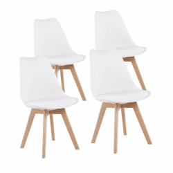 🌟 EGGREE Set von 4 Mittagessen Bürostühlen mit Beinen aus massiver Buche - Weiß 4er Set 🪑