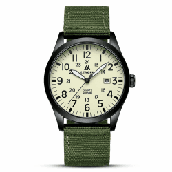 LN LENQIN Herren Militär Uhr 30M wasserdicht Analog Quarz mit Datum Nylon Band - Grün Schwarz Gelb ⌚🎁 Angebot bei HelloDeals