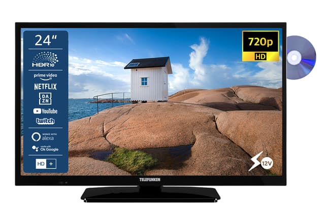 📺 TELEFUNKEN XH24SN550MVD 24 Zoll Fernseher/Smart TV (HD Ready, HDR, Triple-Tuner, 12 Volt, DVD-Player) - 6 Monate HD+ inklusive [2023], Schwarz 24 Zoll Schwarz HD DVD 12V