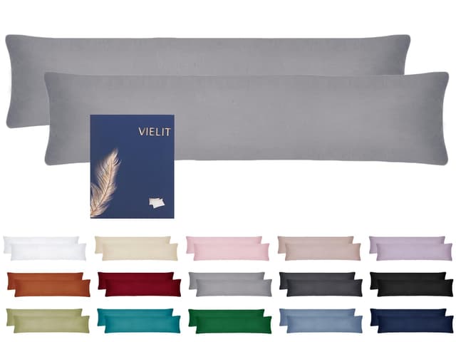 🌙 Vielit Seitenschläferkissen Bezug 40 x 145 2er Set Kissenbezug 40x145 Grau 40x145cm