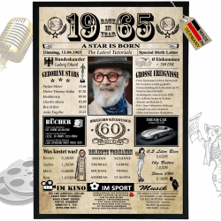 1965-6 Felder PERSONALISIERBAR! zum 60. Geburtstag Mann & 60. Geburtstag Frau - Ausdruck auf 400g/m² Premium Papier - Geschenke 60 Geburtstag Mann & Deko 60 Geburtstag - Back in Year 60. Geburtstag /1965 Angebot bei HelloDeals