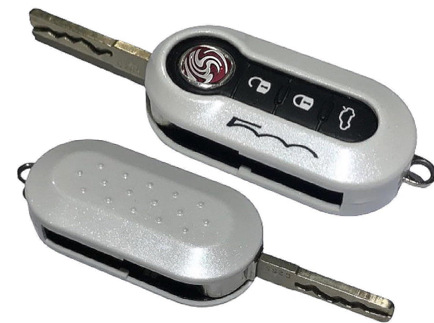 Nordecco Fiat 500 Schlüsselhülle - 3-Tasten-Flip-Funktion (Perlweiß Glitzer) ✨🔑
