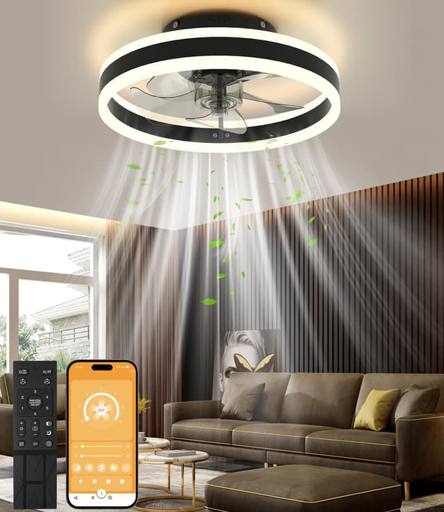 Nalezuns Ventilator Deckenleuchte mit LED, Fernbedienung und 6 Geschwindigkeiten