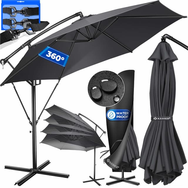 🌞 KESSER® Alu Ampelschirm Sonnenschirm + Abdeckung Ø350 cm & Kurbelvorrichtung 🌂