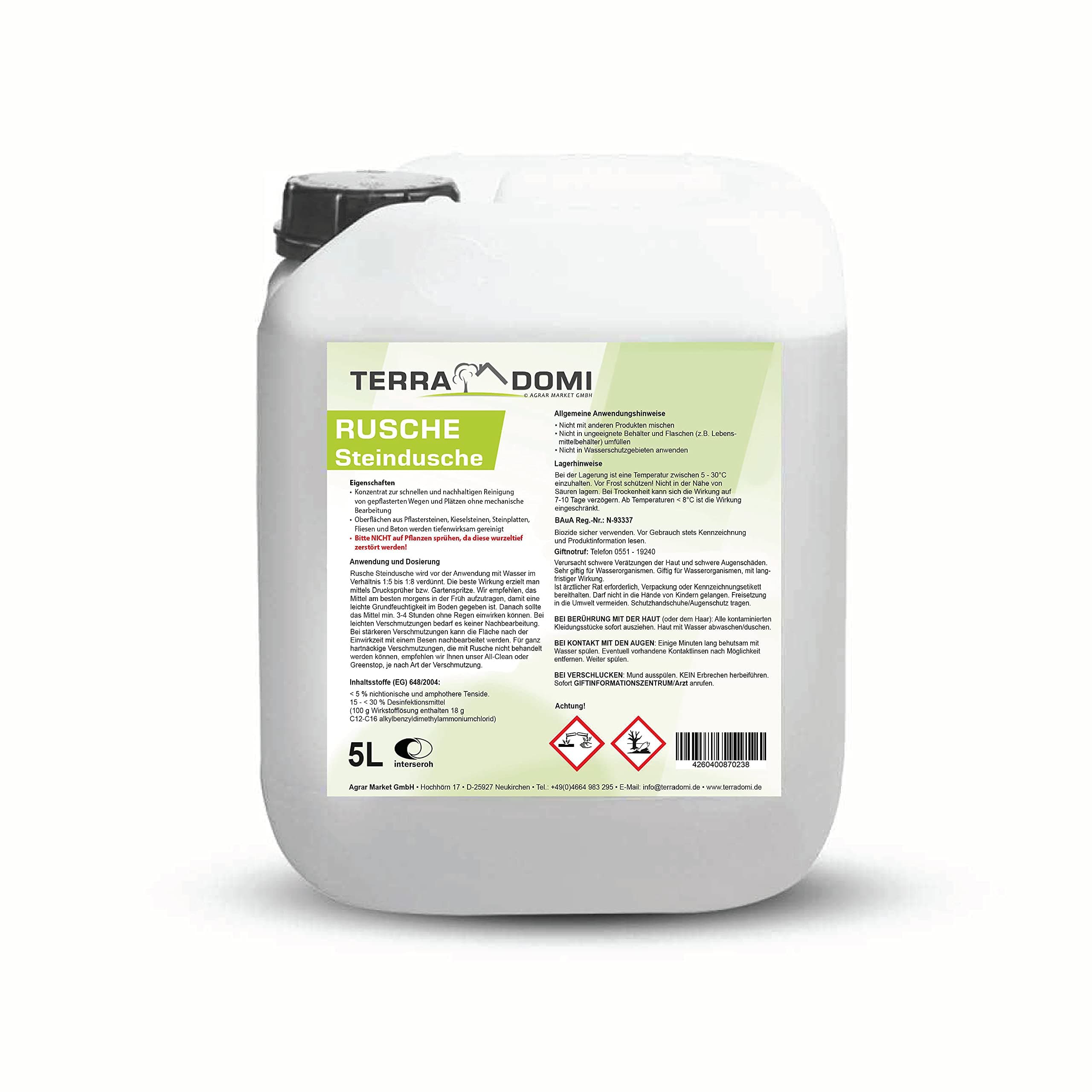 🌿 Terra Domi Rusche Steindusche, 5 L Konzentrat - Steinreiniger für saubere Wege & Plätze