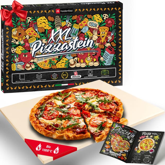 Heidenfeld XXL Pizzastein 46.5 x 35.5 x 1.5 cm | Pizza Stein für Backofen & Grill 🍕🔥