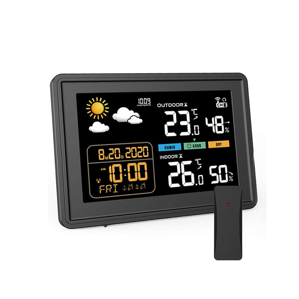 🌦️ Wetterstation Funk mit Außensensor: Nur mit Netzbetrieb ⏰ DCF Funkuhr 🌡️ Digital Funkuhr Innen und Außen Thermometer Hygrometer mit Wettervorhersage 🌧️