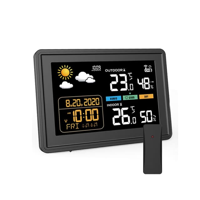 🌦️ Wetterstation Funk mit Außensensor: Nur mit Netzbetrieb ⏰ DCF Funkuhr 🌡️ Digital Funkuhr Innen und Außen Thermometer Hygrometer mit Wettervorhersage 🌧️