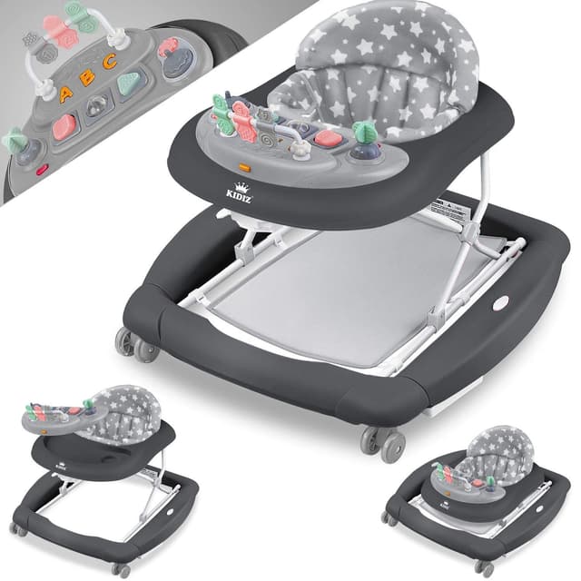 👶🚼KIDIZ® 4in1 Lauflernhilfe Babywalker Spiel- und Lauflernwagen Gehfrei Schaukelfunktion Babywippe mit Rollen, Licht, Musik,Spielecenter Esstisch Laufstuhl Laufhilfe babys ab 6 Monaten Klappbar Grau - Angebot!