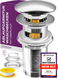 Ablaufgarnitur Waschbecken mit Überlauf - Pop Up Ventil Waschbecken 🚿 Angebot bei HelloDeals