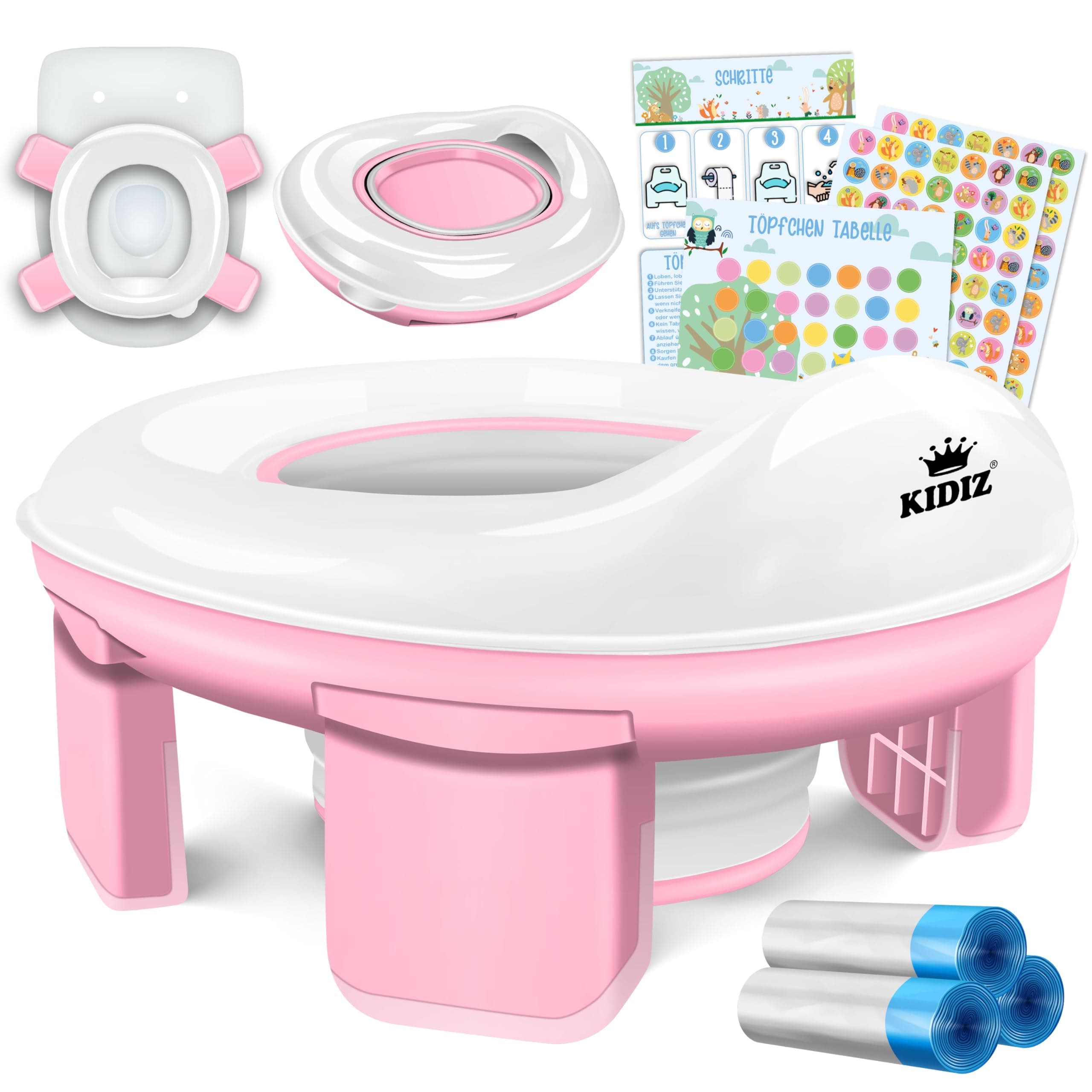 KIDIZ® Toilettensitz Kinder Töpfchen Töpfchentrainer WC Sitz | 3-in-1 Lösung Rosa / Weiß 🚽👶