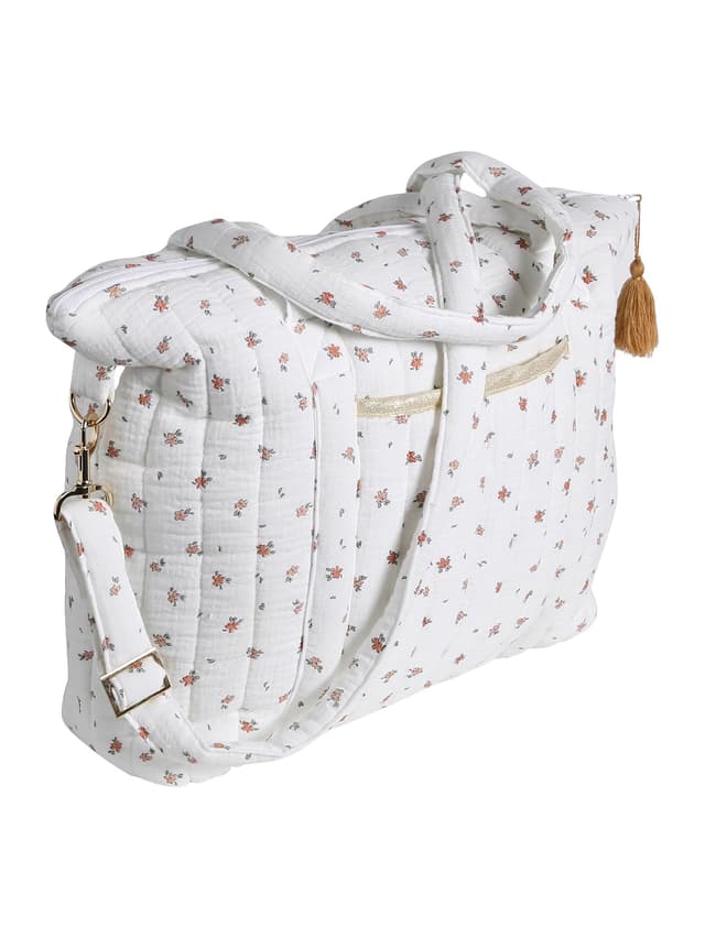 👜 VERTBAUDET Wickeltasche „Plume“ weiß bedruckt - Sonderangebot!