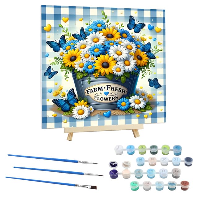 🎨🌸 Malen Nach Zahlen Erwachsene mit Rahmen Blume - DIY Schmetterling Handgemalt Ölgemälde Kit 30x30cm YHZJ110