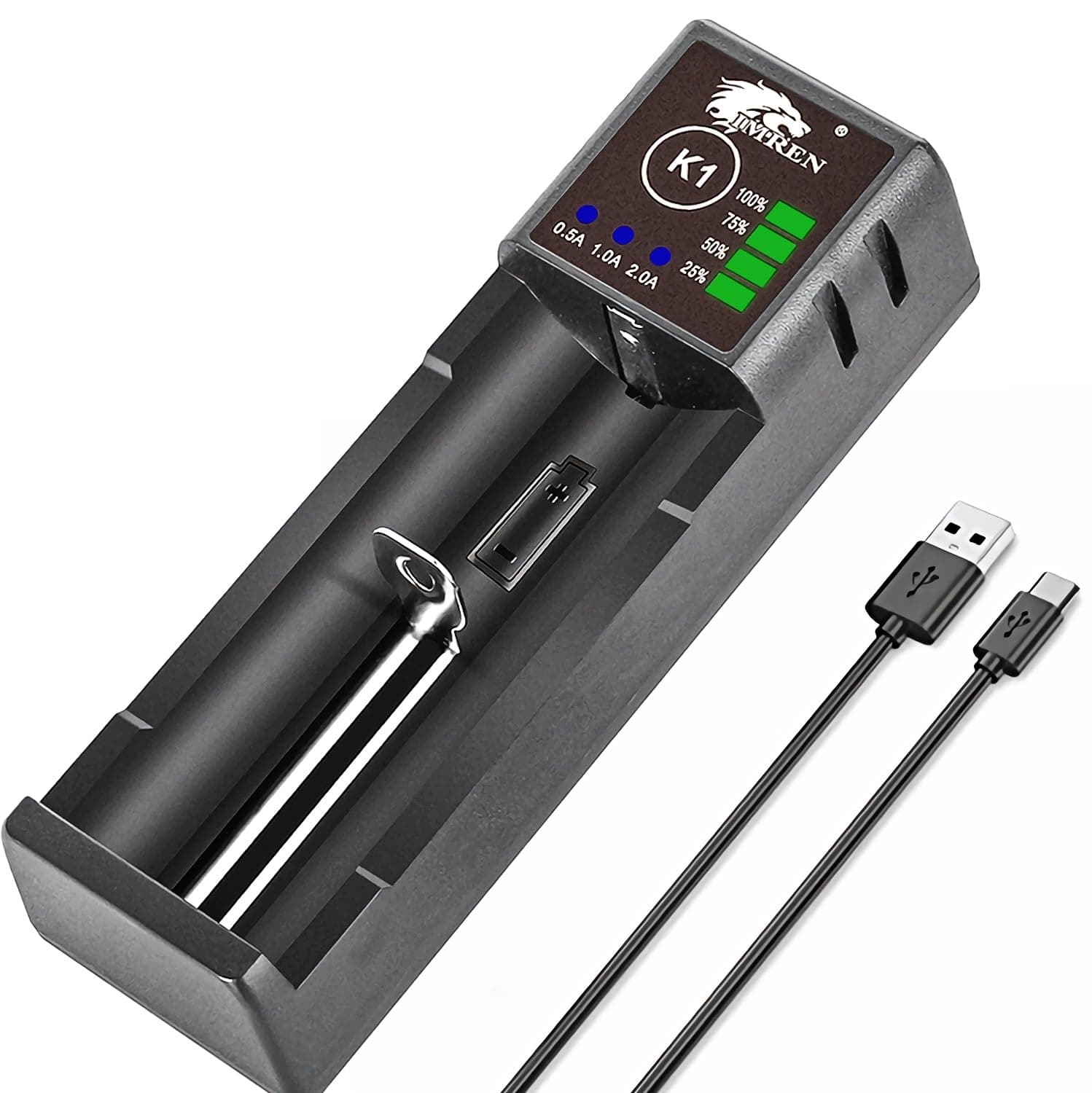 🔋 IMREN 18650 Ladegerät, 2A Schnell Ladegerät für Li-Ion Akku & NI-MH/NI-Cd Akkus (mit USB-C) K1