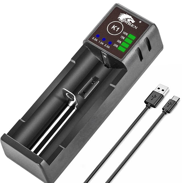 🔋 IMREN 18650 Ladegerät, 2A Schnell Ladegerät für Li-Ion Akku & NI-MH/NI-Cd Akkus (mit USB-C) K1