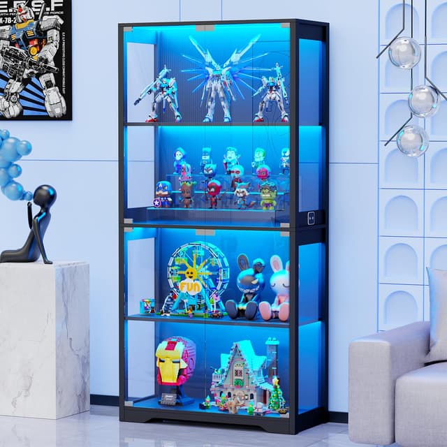 🌟 BROTTAR Vitrine mit LED Beleuchtung und Glastüren, Sammlervitrine, Vitrinenschrank 🌟