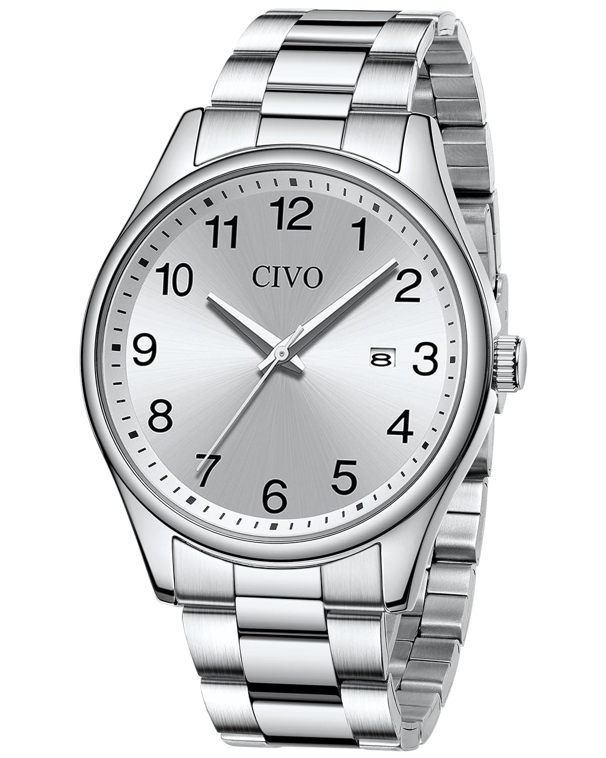 CIVO Herren Uhren Edelstahl Analog Einfach Armbanduhr Herren Silikon Wasserdicht Klassische Quarzuhr Geschenke für Männer A-1 Silber ⌚🎁