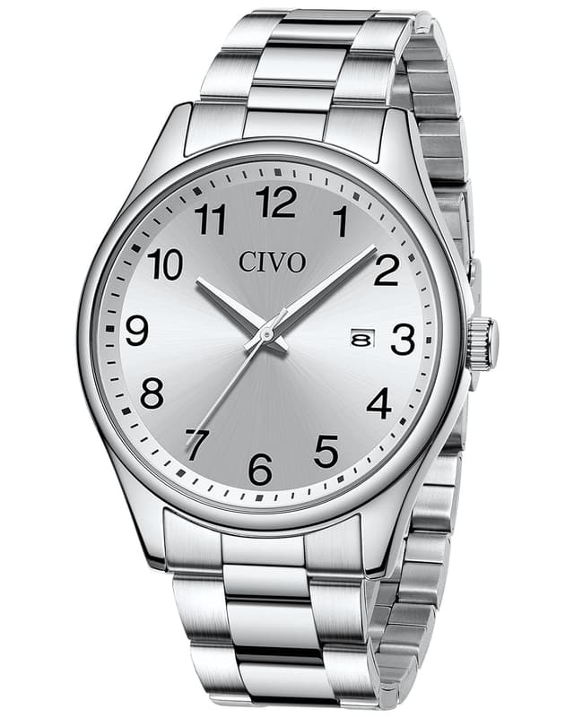 CIVO Herren Uhren Edelstahl Analog Einfach Armbanduhr Herren Silikon Wasserdicht Klassische Quarzuhr Geschenke für Männer A-1 Silber ⌚🎁