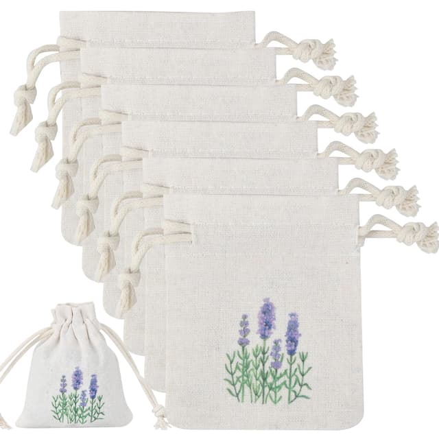 🌸 6 Stück Lavendelsäckchen aus Leinen mit Kordelzug - Hochwertige Duftsäckchen 🌿