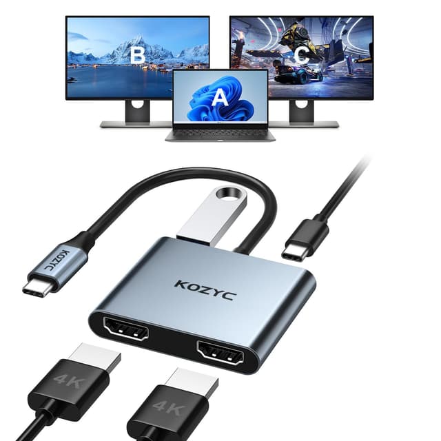 USB C zu Dual HDMI Adapter | KOZYC USB C Hub Multiport Adapter mit 2 HDMI 4K