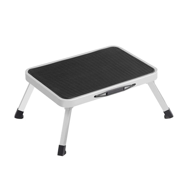 SONGMICS Tritthocker, Trittleiter, Klapptritt, einstufige Leiter aus Stahl, rutschfeste Trittfläche, bis zu 150 kg belastbar, Größe ausgeklappt 32 x 44 x 17,5 cm, weiß GSL01WT 🌟